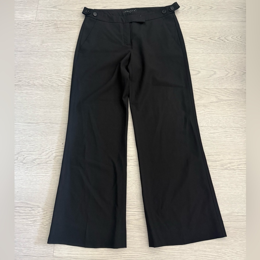 Theory Womens Wool Flowy Trousers Pants Black Size 2